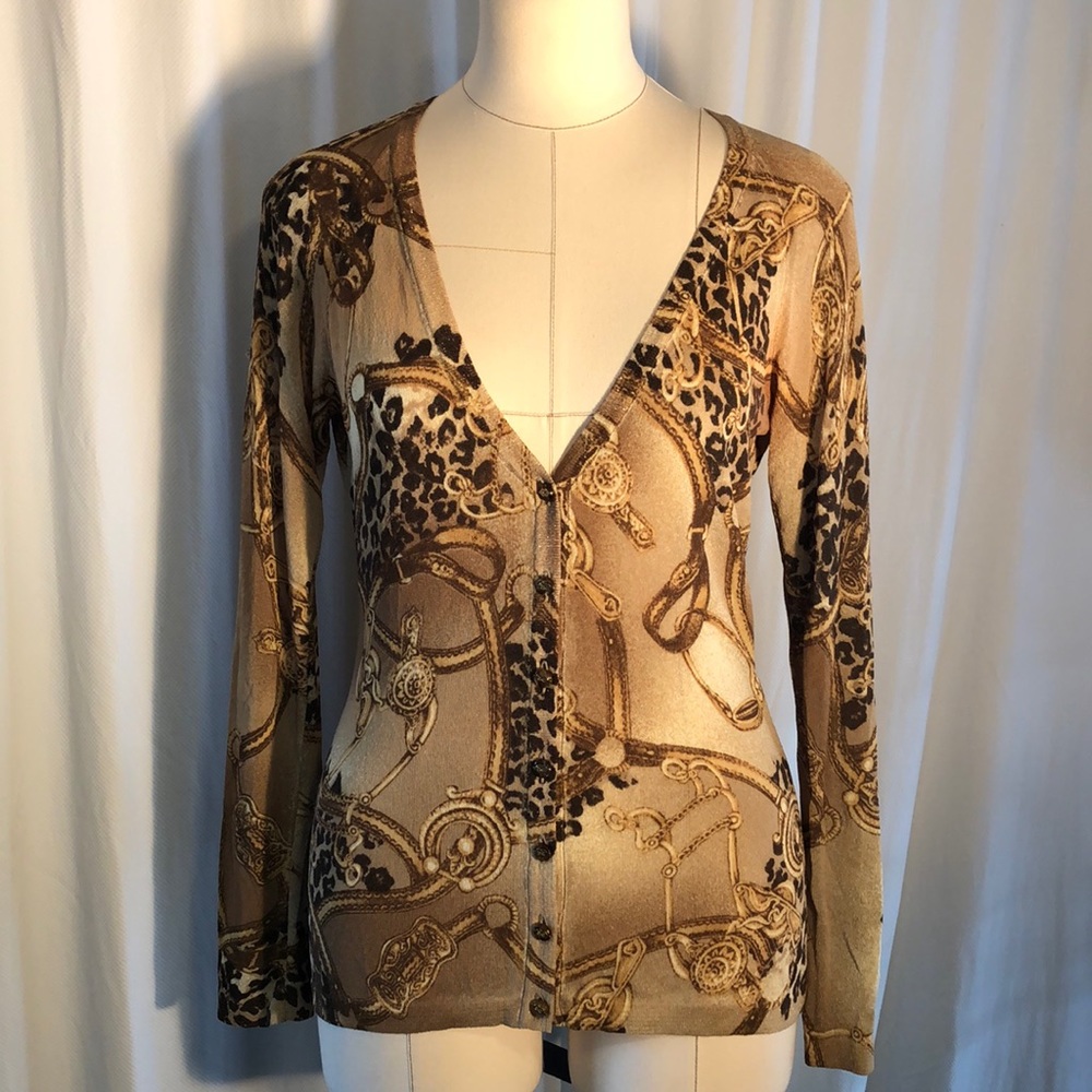 Vintage Escada  equestrian animal print cardigan sweater